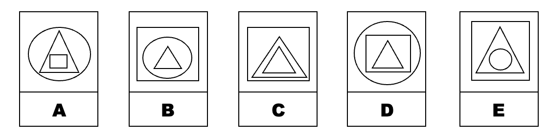 Visual pattern recognition example showing which figure doesn't belong